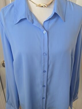 BY&BY BRAND WOMEN'S JUNIOR SIZE BLUE LONG SLEEVES FRONT BUTTON BLOUSE SIZE XL